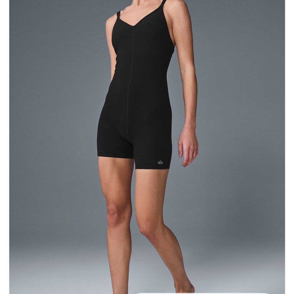 ALO Yoga Black Onesie Romper with V-Neckline